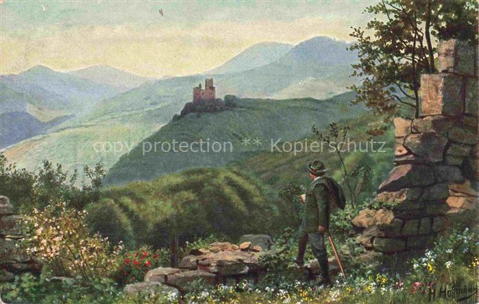 Hoffmann  Heinrich Kuenstlerkarte Sueddeutschland Alsace Blich von der Ruine Hob