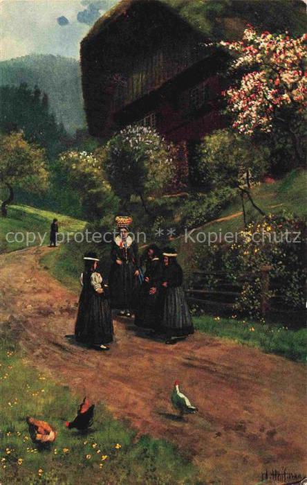 Hoffmann  Heinrich Kuenstlerkarte Sueddeutschland Alsace Nach dem Kirchgang St.G