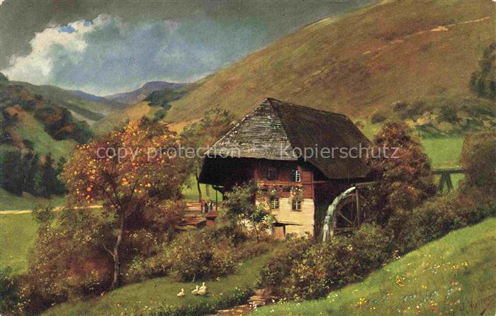 Hoffmann  Heinrich Kuenstlerkarte Sueddeutschland Alsace Muehle im Schwarzwald
