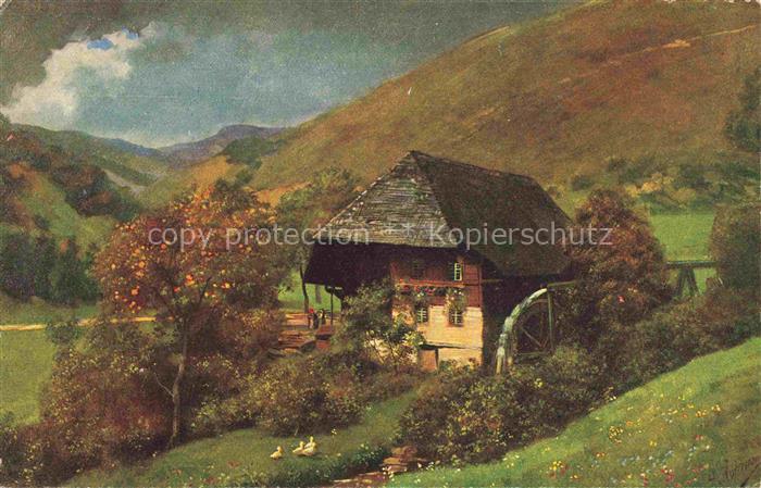 Hoffmann  Heinrich Kuenstlerkarte Sueddeutschland Alsace Muehle im Schwarzwald