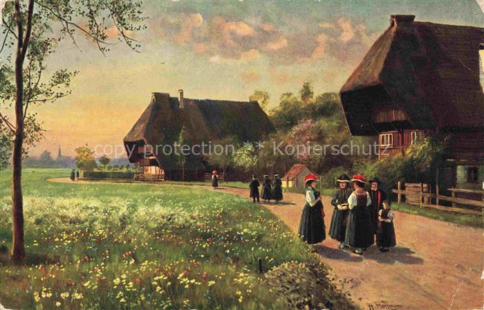 Hoffmann  Heinrich Kuenstlerkarte Sueddeutschland Alsace Sonntag Morgen