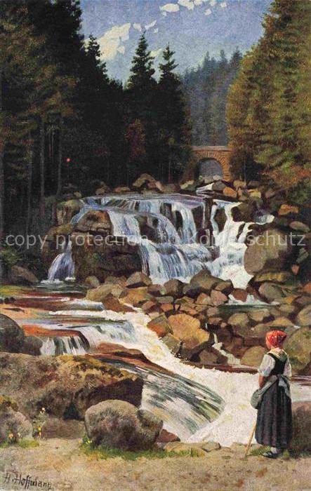 Hoffmann  Heinrich Kuenstlerkarte Sueddeutschland Alsace Wasserfall bei Raumuenz