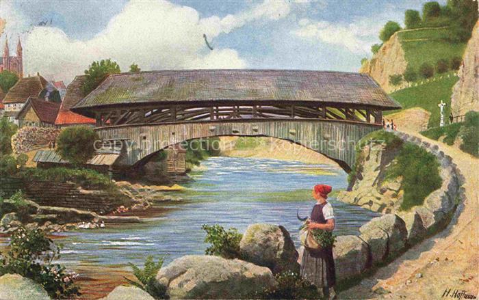 Hoffmann  Heinrich Kuenstlerkarte Sueddeutschland Alsace Alte Bruecke im Forbach