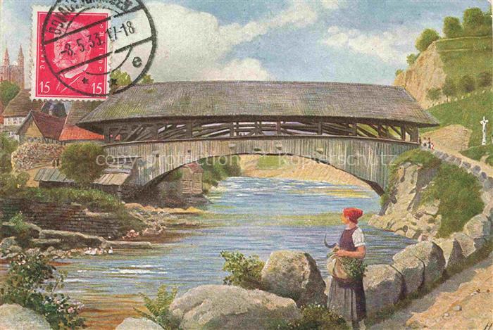 Hoffmann  Heinrich Kuenstlerkarte Sueddeutschland Alsace Alte Bruecke in Forbach