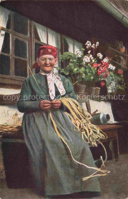 Hoffmann  Heinrich Kuenstlerkarte Sueddeutschland Alsace Strohflechterin