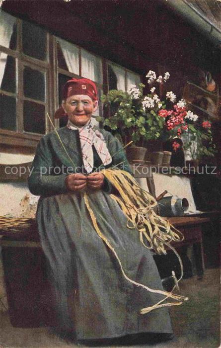 Hoffmann  Heinrich Kuenstlerkarte Sueddeutschland Alsace Strohflechterin