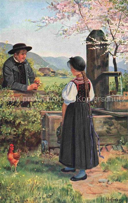 Hoffmann  Heinrich Kuenstlerkarte Sueddeutschland Alsace Am Brunnen