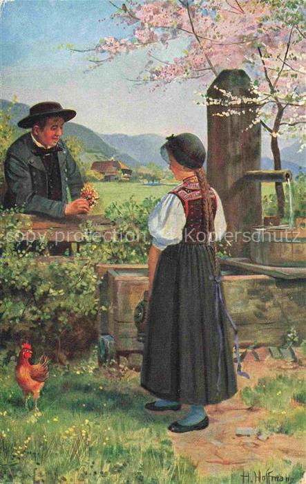 Hoffmann  Heinrich Kuenstlerkarte Sueddeutschland Alsace Am Brunnen