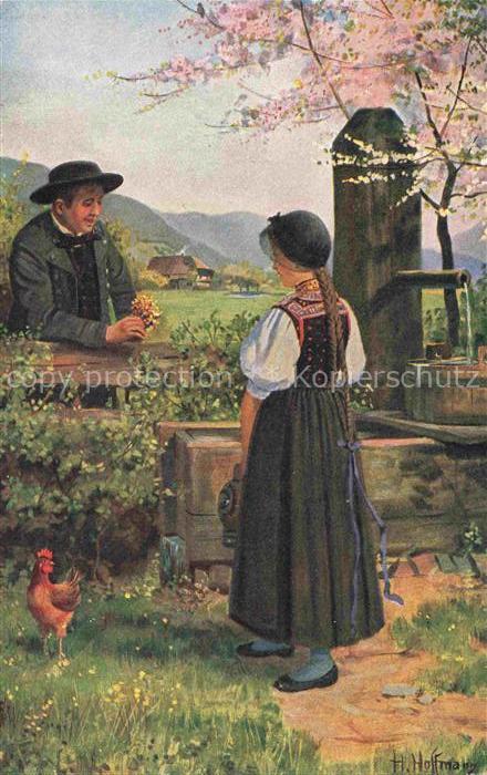 Hoffmann  Heinrich Kuenstlerkarte Sueddeutschland Alsace Am Brunnen