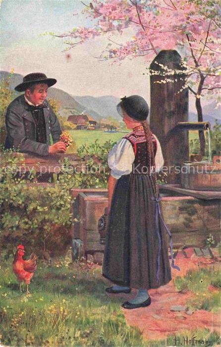 Hoffmann  Heinrich Kuenstlerkarte Sueddeutschland Alsace Am Brunnen