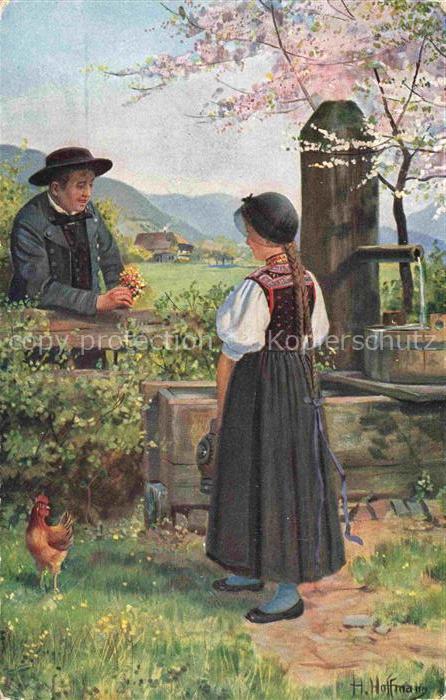 Hoffmann  Heinrich Kuenstlerkarte Sueddeutschland Alsace Am Brunnen