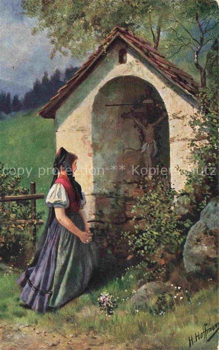 Hoffmann  Heinrich Kuenstlerkarte Sueddeutschland Alsace Am Brunnen