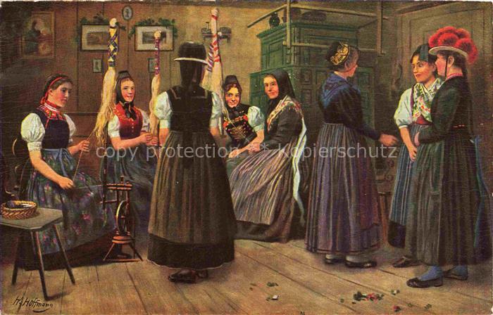 Hoffmann  Heinrich Kuenstlerkarte Sueddeutschland Alsace Spinnstube im Schwarzwa