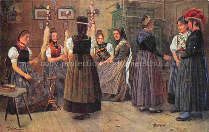 Hoffmann  Heinrich Kuenstlerkarte Sueddeutschland Alsace Spinnstube im Schwarzwa