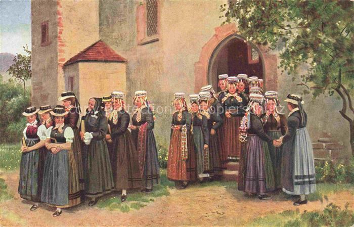 Hoffmann  Heinrich Kuenstlerkarte Sueddeutschland Alsace Kirchgang im Schwarzwal