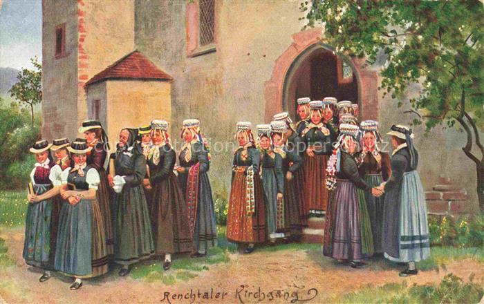 Hoffmann  Heinrich Kuenstlerkarte Sueddeutschland Alsace Kirchgang im Schwarzwal