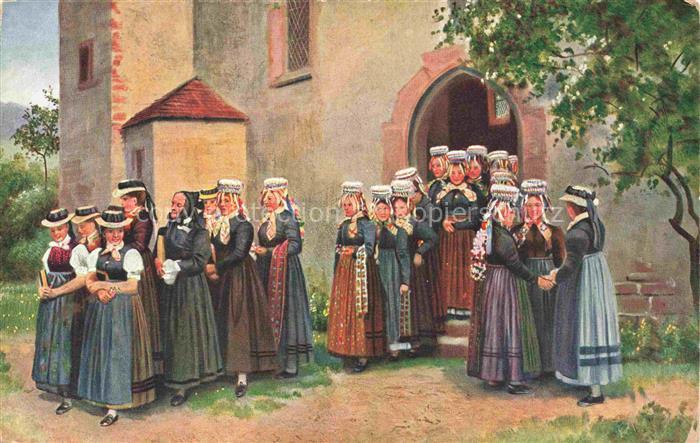 Hoffmann  Heinrich Kuenstlerkarte Sueddeutschland Alsace Kirchgang im Schawarzwa