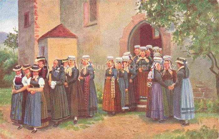 Hoffmann  Heinrich Kuenstlerkarte Sueddeutschland Alsace Kirchgang im Schwarzwal