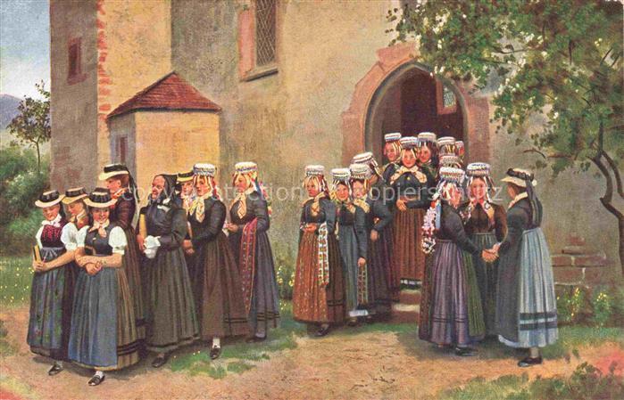 Hoffmann  Heinrich Kuenstlerkarte Sueddeutschland Alsace Kirchgang im Schwarzwal