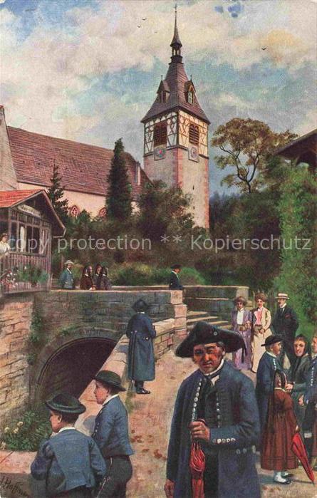 Hoffmann  Heinrich Kuenstlerkarte Sueddeutschland Alsace Sonntag im Schwarzwald