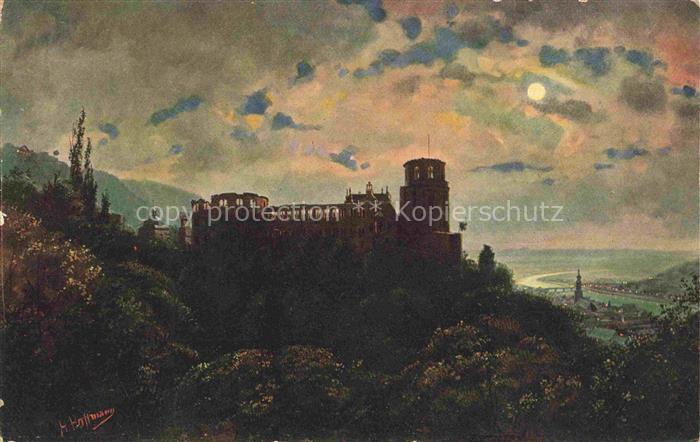 Hoffmann  Heinrich Kuenstlerkarte Sueddeutschland Alsace Heidelberg bei Nacht