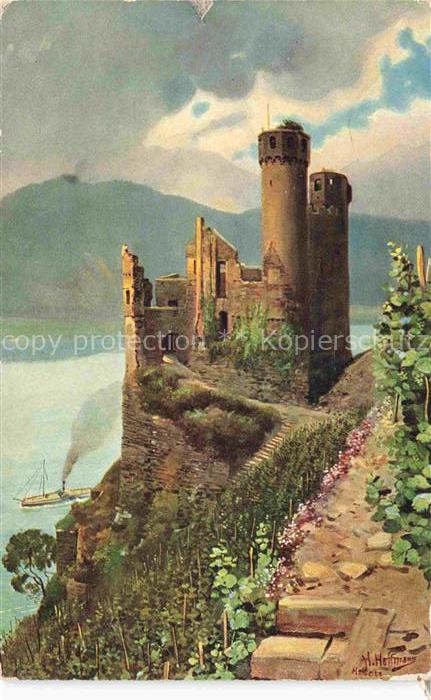 Hoffmann  Heinrich Kuenstlerkarte Sueddeutschland Alsace Ruine Ehrenfels bei Bin
