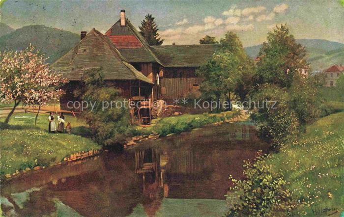 Hoffmann  Heinrich Kuenstlerkarte Sueddeutschland Alsace Altes Haus an der Wiese