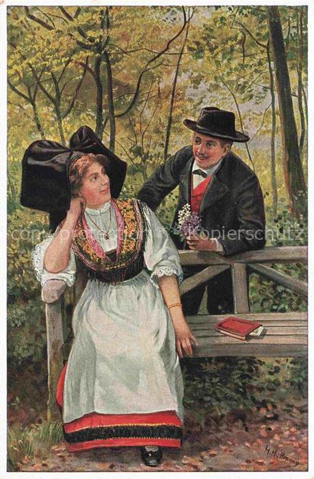 Hoffmann  Heinrich Kuenstlerkarte Sueddeutschland Alsace Liebeswerben Elsesser T