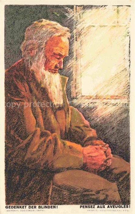 Hugentobler J. E. Kuenstlerkarte Bundheit Gedenket der Blinden Bundesfeier