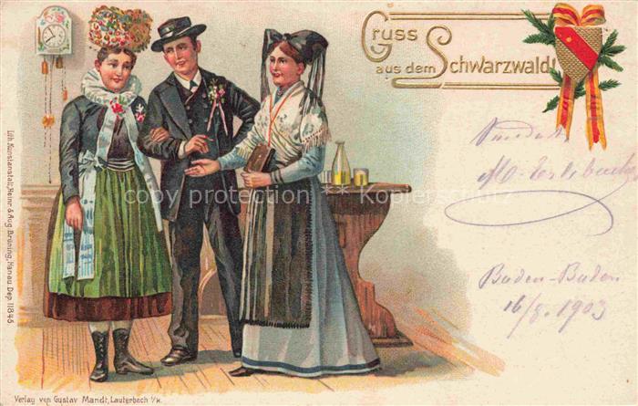 Gruss aus Schwarzwald Litho Trachten
