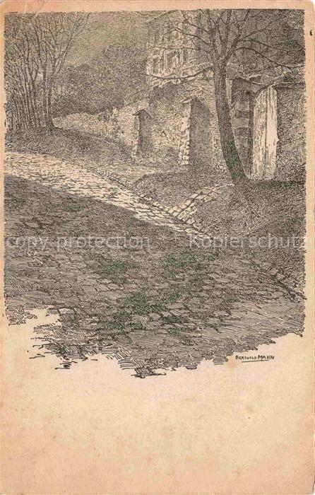 Mahn Berthold Kuenstlerkarte Weg Baeume Haeuser