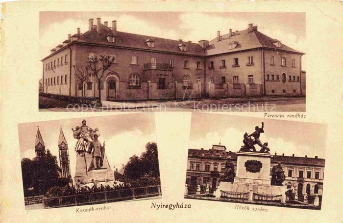 NYIREGYHAZA HU Ferences rendház Kossuth szobor Hoesoek szobra Kloster Denkmal
