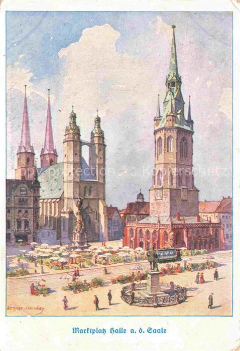 Halle Saale Marktplatz Kuenstlerkarte Unseren tapferen Kriegern Verkehrsverein H