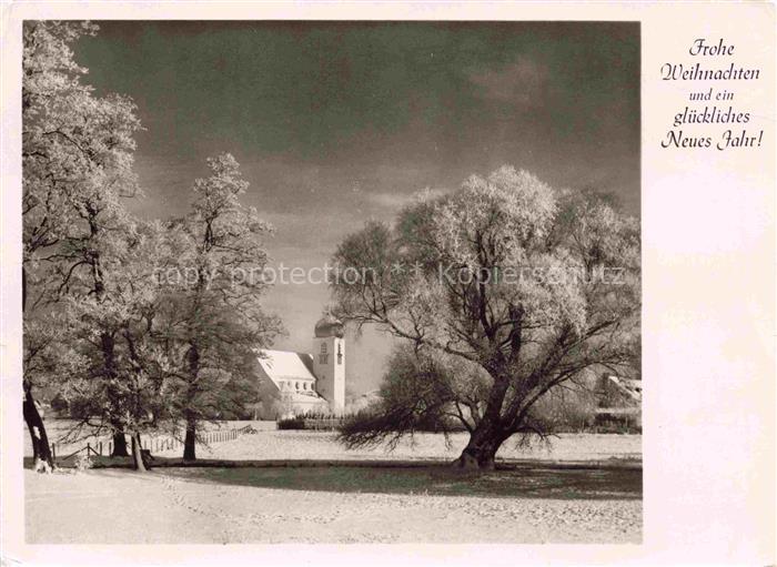 Obermenzing Winterpanorama Kirche Weihnachten Neujahrskarte