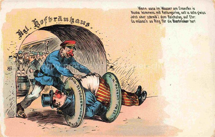 Muenchen Bayern Kgl. Hofbraeuhaus Karikaturen Kuenstlerkarte