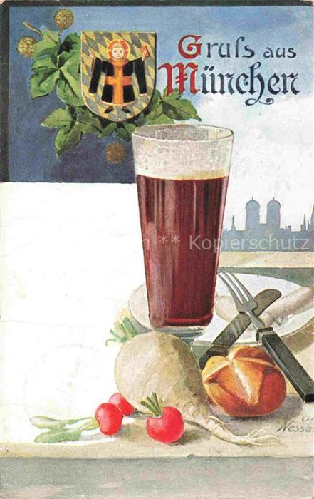 Muenchen Bayern Bier Vesper Getraenke Wappen Kuenstlerkarte