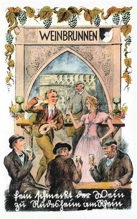 RueDESHEIM am Rhein Weinbrunnen Kuenstlerkarte