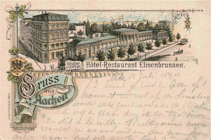AACHEN NRW Hotel Restaurant Elisenbrunnen Deutsche Reichspost Litho
