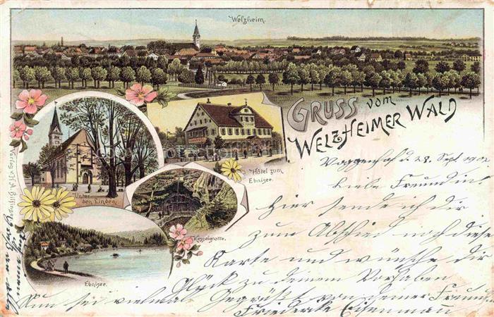 Welzheim BW Panorama Welzheimer Wald Kirche Hotel Ebnisee Kesselgrotte Litho