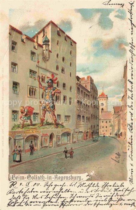 REGENSBURG Bayern Goliathhaus Fassadenmalerei Litho