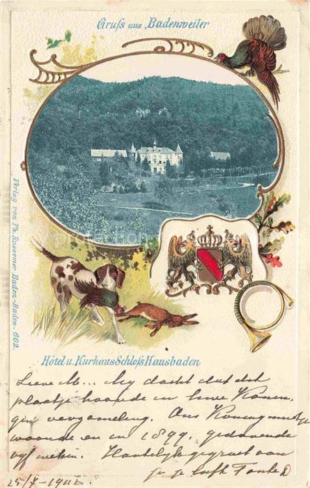 BADENWEILER BW Hotel und Kurhaus Schloss Hausbaden Wappen Tiere