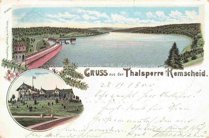 REMSCHEID NRW Panorama Talsperre Hotel Restaurant Ranges Litho Deutsche Reichspo