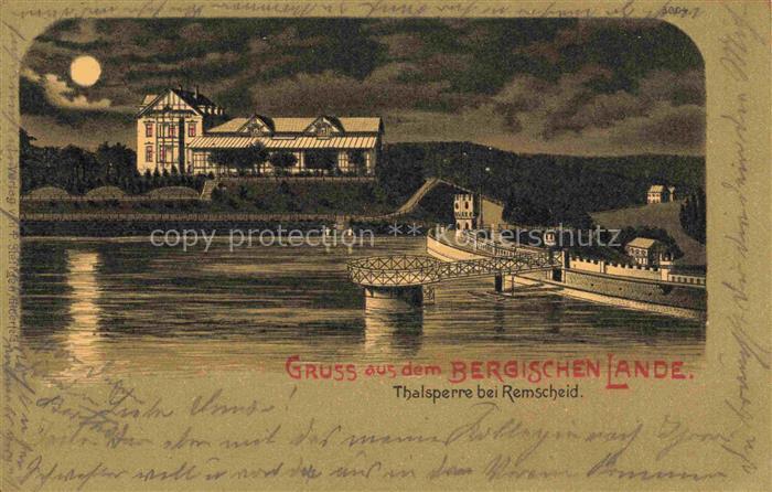 REMSCHEID NRW Talsperre Hotel im Mondschein Bergisches Land Litho