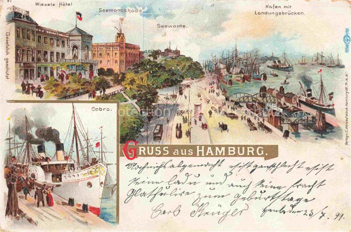 HAMBURG  CITY Hotel Seemannshaus Seewarte Hafen Landungsbruecken Cobro Dampfer L