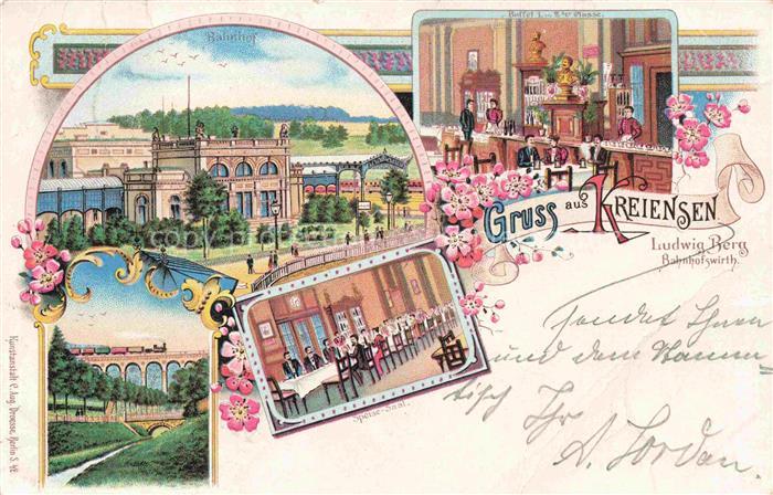 Kreiensen Bahnhofsgaststaette Ludwig Berg Eisenbahnbruecke Litho Deutsche Reichs