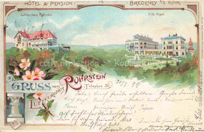 Bredeney Essen Ruhr Luftkurhaus Rohrstein Hotel Pension Villa Huegel Kuenstlerka