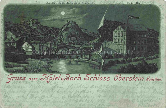 Oberstein Nahe Idar-Oberstein Hotel Bach Schloss im Mondschein Litho Deutsche Re