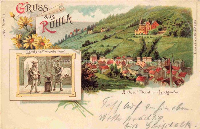 Ruhla Panorama Blick auf Hotel zum Landgrafen Litho