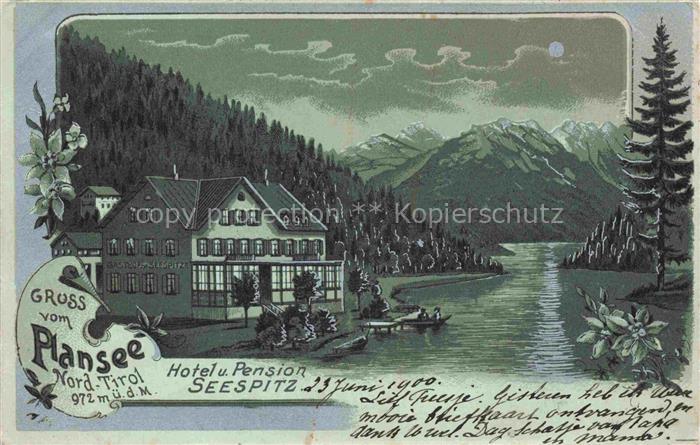 Plansee Tirol AT Hotel Pension Seespitz im Mondschein Alpen Litho