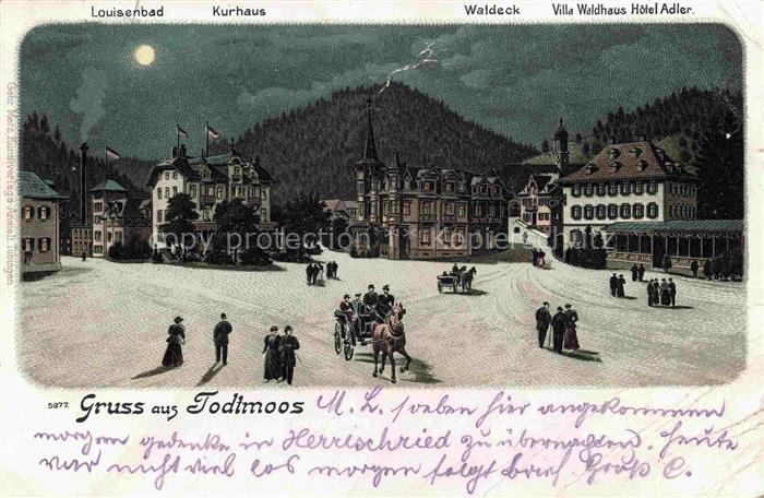 Todtmoos Schwarzwald BW Stadtplatz im Mondschein Litho